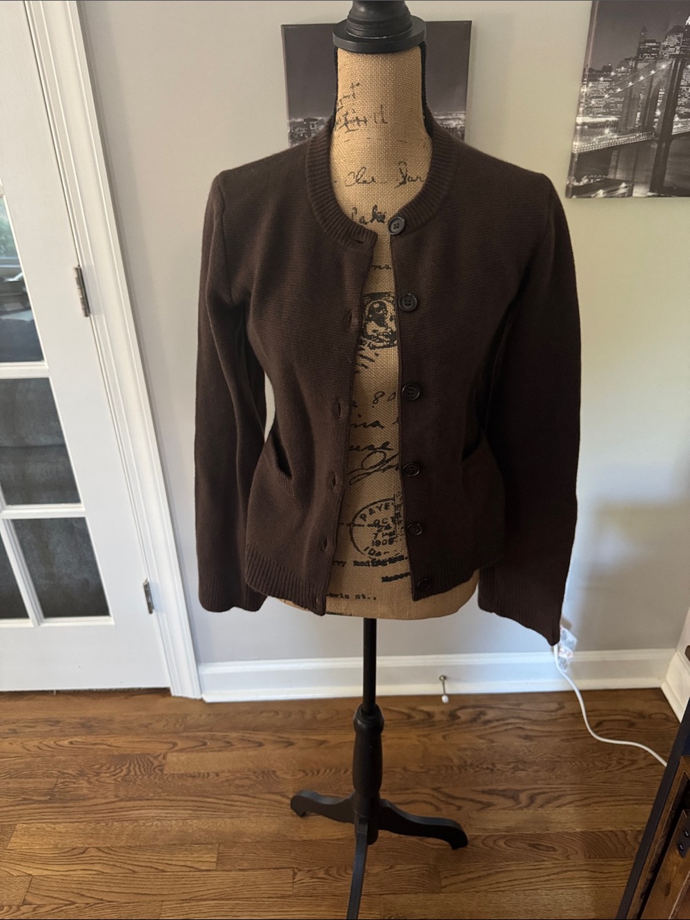 Jenni Kayne Dark Brown Button-Front Knit Jacket